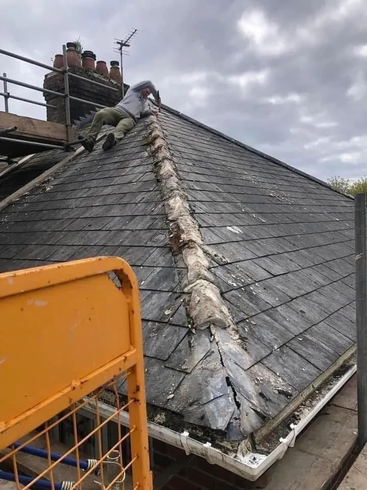 Slate roof ridge and chimney repair in St Columb Major